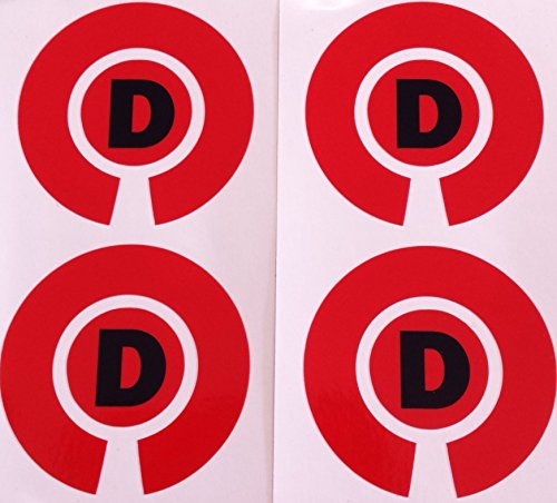 Crown Green Lawn Indoor Bowls Adhesive Lettered Coloured Marker Labels Set of 4 (Red, D)