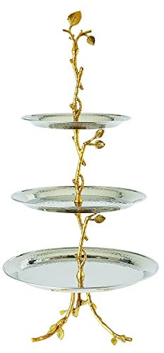 Elegance 70033 Golden Vine Hammered 3 Tier Server, Gold