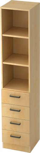 bümö Office Aktenschrank Regal mit Schubladen, Büroschrank schmal aus FSC-Holz, 40cm breit in Ahorn - Aktenregal & Schubladenschrank mit Relinggriffen, Büro Möbel Schrank System
