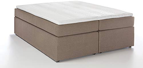 Furniture for Friends 3F Boxspringbett Bella Beige/Grau 160x200 cm H2, 7-Zonen Taschenfederkernmatratze inkl. Visco-Topper, ohne Kopfteil