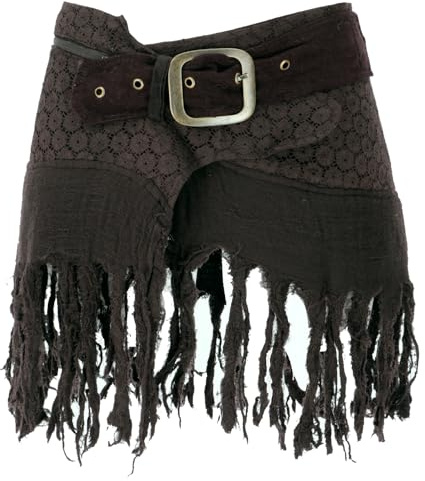 Goa Minirock, Wickelrock, Tribal Cacheur, Hüftschmeichler, Fransenrock - braun / Röcke