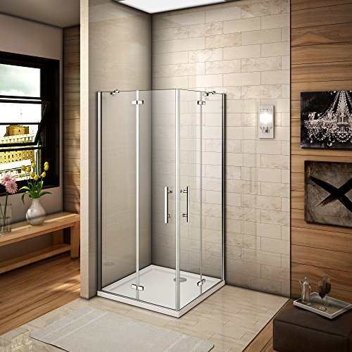 AICA Porte de douche 100x90x185cm, verre anticalcaire 6mm, charnière pivot, chrome, moderne, rectangulaire, autonome