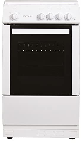 Statesman LEGACY50GSLF Single Oven Gas Cooker with Enamel Lid, 4 Gas Burners, Integrated Grill, 50cm Wide, 1 Oven Shelf, Includes 2 Trays, LPG Conversion Kit Included, White