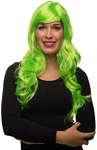 Balinco Damen Perücke Langhaar lockig gewellt – Sexy Lockenperücke für Fasching, Karneval, Cosplay & Halloween – Echthaar-Optik in 13 Farben (Grün)