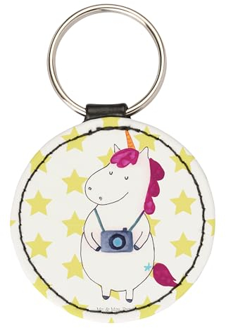 Mr. & Mrs. Panda Rund Schlüsselanhänger Einhorn Fotograf - Geschenk, Glücksbringer, Unicorn, Taschenanhänger, Reise, Einhörner, Einhorn Deko,