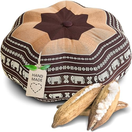 livasia Meditationskissen Stern groß - Ø 40x20cm - Yogakissen mit Kapok, Pouf, Bodenkissen sternförmig Yoga Zen Meditation, Zafukissen Garten Balkon, Sitzkissen handgefertigt