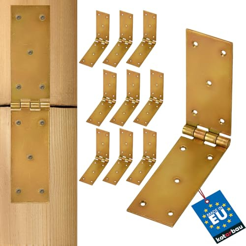KOTARBAU® Kistenband 10 St. Scharnier Gerollte Tischband Möbelscharnier Gelb Verzinkt Torband Möbelband Türscharnier 2 Flügel Top-Qualität 250 x 50 mm