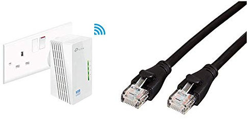 TP-Link TL-WPA4220 2-Port Add-On Powerline Adapter, Range Extender, Broadband/WiFi Extender, WiFi Booster/Hotspot & Amazon Basics RJ45 CAT6 Ethernet LAN Patch Cable (0.9 m / 3 Feet)