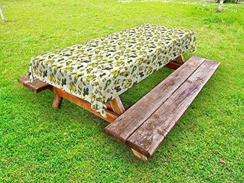 ABAKUHAUS Tequila Nappe Extérieure, Sombrero Chapeau Bouteille Cactus, Nappe de Table de Pique-Nique Lavable et Décorative, 145 cm x 210 cm, Jaune, Vert, Jaune