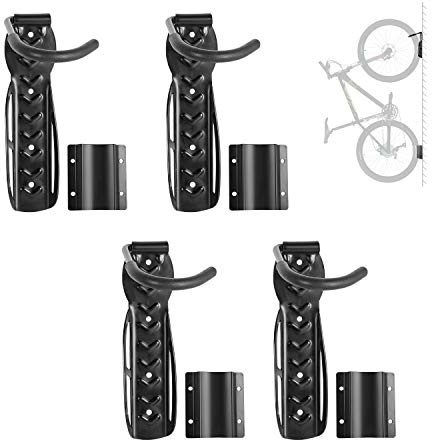 Todeco Fahrradhalter 4 Stück, Wandhalterung Fahrrad haken mit Hinterrad Auflage, Wand Fahrradständer für Garage, Tragfähigkeit bis zu 25kg, Geeignet für Räder bis ca. 5 cm, Schwarz