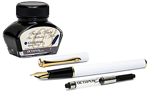 Diplomat Traveller Snowwhite Gold Füllhalter-Set, Füllhalter aus Metall im Set mit Schreibtinte und Konverter, Schreibset