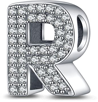 LaMenars Charms Alphabet A-Z Letter Dangle 925 Sterling Silver Buchstaben Initial Anhänger mit Zirkonia passt Europa Charm Armband Halskette, Geschenke für Frauen
