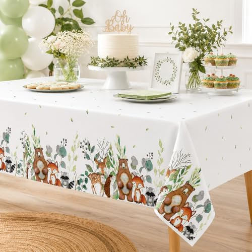 Nappe jetable en plastique pour animaux de la jungle - 54 x 108 pouces - Fine et étanche - Animaux de la forêt - Pour thème zoo enfants garçons filles anniversaire douche de bébé décorations de fête