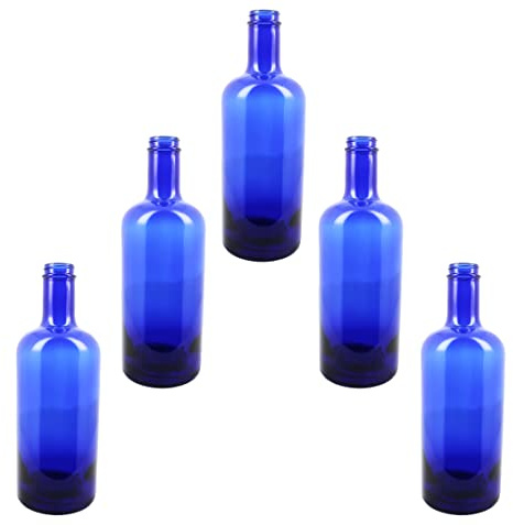 BELLEROFONTE Botella Modelo Gin de Cristal Azul Solarizada para Agua 750 ml con Tapón 5 Unidades