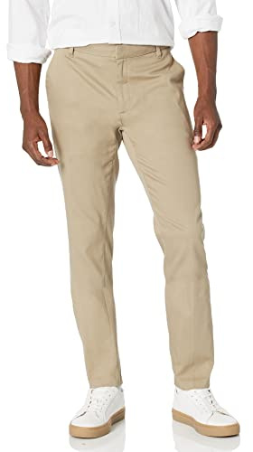 Amazon Essentials Pantaloni chino aderenti elasticizzati con parte piatta sul davanti resistenti alle pieghe Uomo, Tan, 32W / 32L