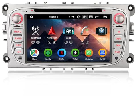 Erisin 8-núcleo 4GB+64GB Android 14 Radio Coche GPS Navegador para Ford Galaxy C-MAX Focus Mondeo S-MAX 7 Pulgadas Autoradio Bluetooth CarPlay Android Auto Dab+ WiFi 4G DSP USB OBD2 CD DVD Canbus