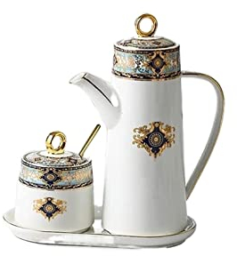 NTTNL Aceitera Dispensador de Aceite y vinagre, cerámica de Juego de Botellas de vinagre de Aceite, Botella de condimento de vinagrera de Salsa de Soja Tradicional Dibujada a Mano Cocina