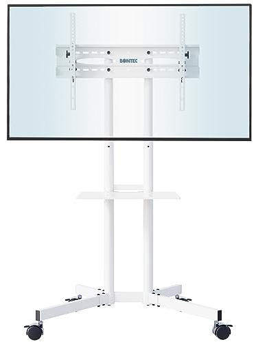 BONTEC Soporte TV con Ruedas para Pantallas 32-85 Plasma/LCD/LED, con Bandeja y Ruedas Giratorias, Blanco