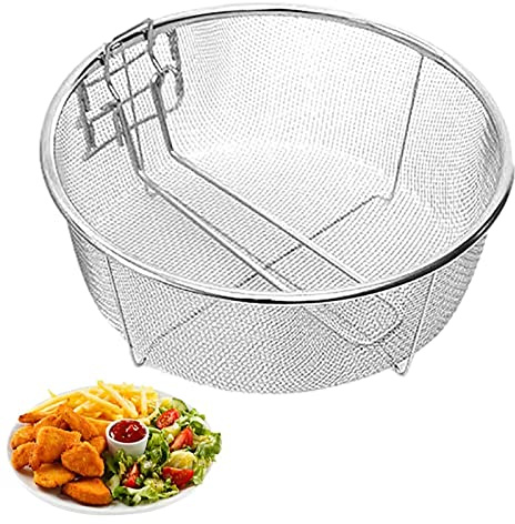 Stainless Steel Fry Baskets,Round Fryer Strainer with Folding Handle,Stainless Steel French Fries Cooking Snack Food Display Wire Skimmer for Kitchen Frying Pasta Spaghetti