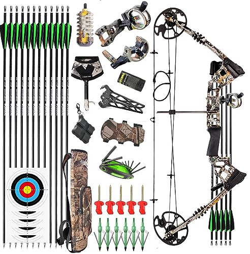 HNZMDY Compound Bogen Kit Rechts & Links Hand Jagdbogen Sportbogen für Erwachsene Anfänger Voll Einstellbar 19-31 Ziehgewicht 20-70LB IBO 325 FPS (Camo-Linke Hand)