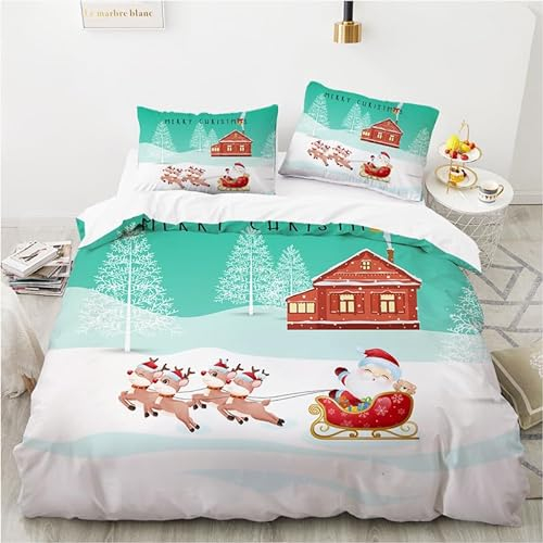 MAQUE Elch BettwäSche Set Schlitten BettwäSche 135x200, WendebettwäSche und Kissenbezug 80x80, Weiche & Angenehme & Atmungsaktive Mikrofaser BettwäSche-Sets mit ReißVerschluss