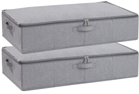 YheenLf 2 Stück Unterbettkommode, Faltbare Aufbewahrungsbox mit Deckel und Reißverschluss für Bettdecken Decken Kleidung, Unterbett Aufbewahrungsbox, Grau, 60x30x15cm