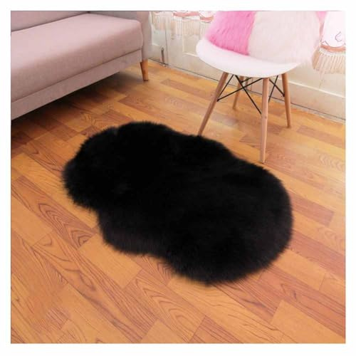 SHTGOI Kunstfell Teppich Plüsch Lammfellimitat Teppich Faux Fell Bettvorleger mit Anti-Rutsch Hirschleder-Samt Wollteppich Flauschige Sofa Matte für Wohnzimmer,Schlafzimmer 40 * 60cm Schwarz