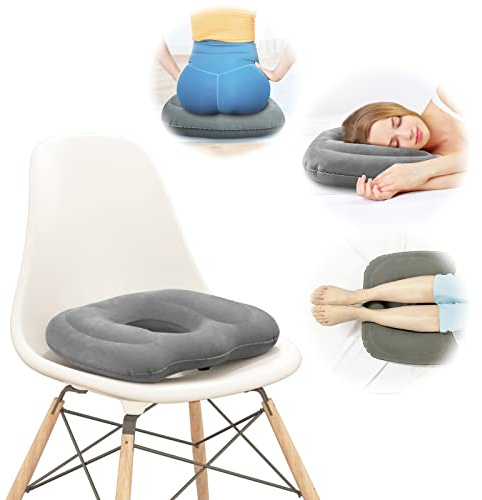 Nevife Inflatable Donut Cushion for Tailbone Pain Relief, Orthopedic Coccyx & Pressure Relief Cushion - Hemorrhoid Pillow for Sciatica, Postpartum, Wheelchair, Car/Office/Home Use (34X28X8.3CM)(Gray)