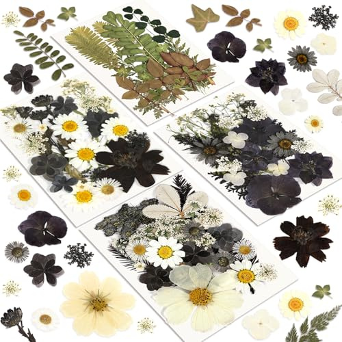 Getrocknete Blumen, Resiners 100 Stück Gepresste Blumen für Harz, Seife, Kerzen, Scrapbooking & Karten – Echte Natürliche Getrocknete Blumen & Blätter Set für DIY Papierbasteln & Schmuckdekoration