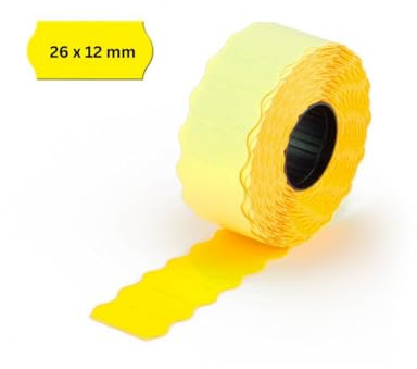 POKORNYS – 3.000 selbstklebende Etiketten für Preisauszeichner (gelb / 26x12mm) I ablösbar I Kennzeichnung mit Preis, Datum ... I Preisetiketten für Handauszeichner mit Wellenrand ​