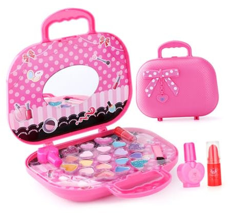 Abaodam Mädchen Schminkset Sicheres Make-up Spielzeug Mit Spiegel Für Mädchen Kosmetikbox Und Zubehör Für Geburtstags