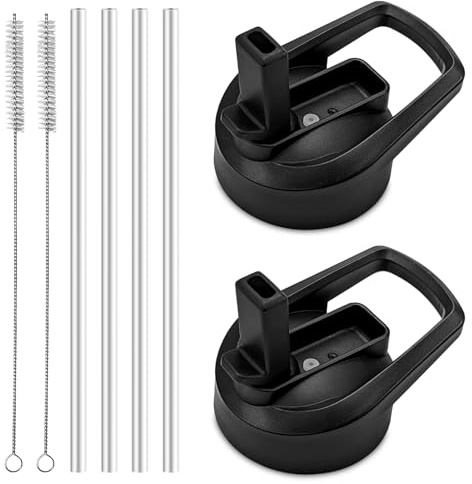 XccMe 2Pack Replacement Straw Lids for Hydro Flask Wide Mouth Bottle | Straw Lid for Wide Mouth 12,16,18,22,32,40,64oz Water Bottles,Sport Bottle Lids Accessories with Handle,Straws