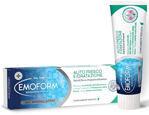 Emoform Dentifricio Alito Fresco e Idratazione - con Sali di Zinco, Propoli e Glicerina - Contrasta Alito Cattivo e Dona un Alito Fresco e Duraturo - Gusto Menta