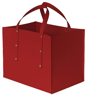 LIMAC Design MANEGHE contenitore portalegna in cuoio, borsa porta legna da interno, cesto moderno per legna da ardere, con ruote gommate, prodotto in Italia. Rosso