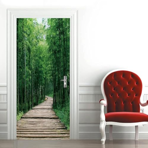 3D Türtapete Selbstklebend Grüner Bambusweg 95 X 215 Cm Diy Wandbild Pvc Wasserdicht Pvc Türtattoos Türposter Türaufkleber Fototapete Türfolie Für Tür,Wohnzimmer,Schlafzimmer,Küche Toilette 0