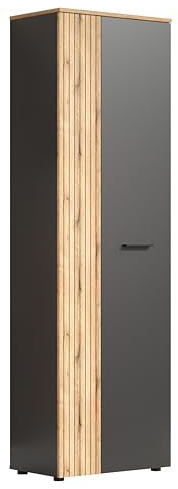 Garderobenschrank Esteban Anthrazit · B 60 x H 195 cm | B 60 x H 195 x T 36 cm · 2 Türen, 4 Einlegeböden · 1 Kleiderstange · ausziehbare Kleiderstange