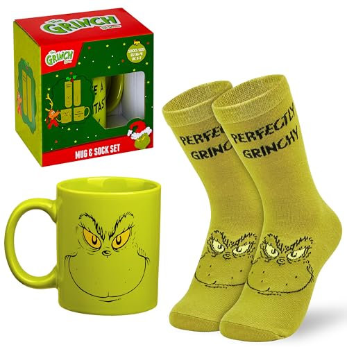 The Grinch Taza Set Tazas 340 ml y Calcetines Navideños para Mujer, Adolescente - Regalos Mujeres