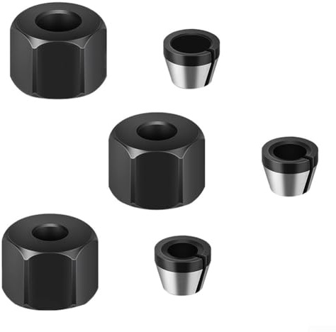 HEBEOT Set di 3 pezzi di mandrini per fresatrice con mandrino, set di punte per fresa in acciaio con 3 dadi a vite per macchina da incidere, router per legno