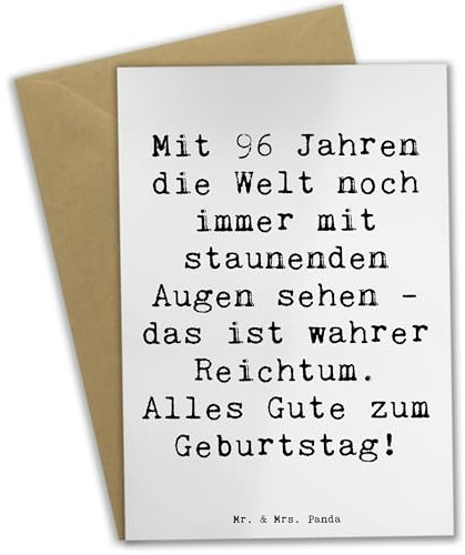 Mr. & Mrs. Panda Grußkarte Spruch 96. Geburtstag Freude - Geschenk, Lebens, Glückwunschkarte, Taufe, Ansichtskarten, Jubiläum, Junge, Oma, besondere Anlässe, feierliche Geschenke, Optimismus, Hochzeit