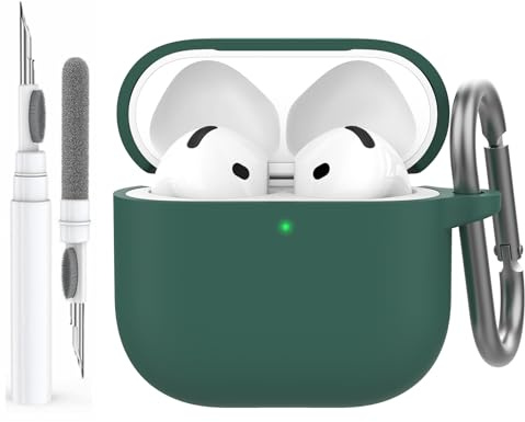 AhaStyle Hülle für AirPods 4 (2024) Mit Reinigungsstift | Kabelloses Laden, Mit Karabiner, Front-LED Sichtbar, Premium-Silikon, Rundumschutz, Stoßfest, AirPods 4.Gen Kopfhörer Zubehör