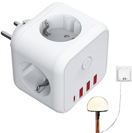 Samuliy Multiprises électriques, rallonges pour Prises,Répartiteur de Protection Contre Les surtensions à 3 Ports USB | 3 Adaptateur multiprise portatif de Gain de Place de Protection Contre Les