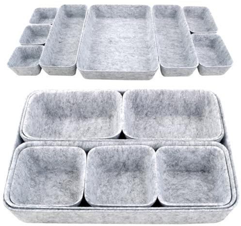CTYUEYUN Schubladen Organizer Filz,8 Stück Stapelbare Filz Organizer Schublade,Schminktisch Organizer für Schublade Schreibtisch Organizer Schubladen für Schreibtisch Schlafzimmer Bad Küche (Hellgrau)
