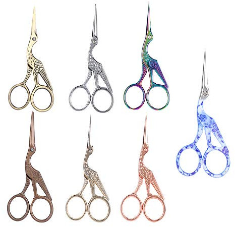 7pcs Stickerei Schere, kleine Storchschere Storch Form Nähschere Vintage Schneiderschere Klassische Kranschere Fadengarn Tee Schere 4,5 Zoll