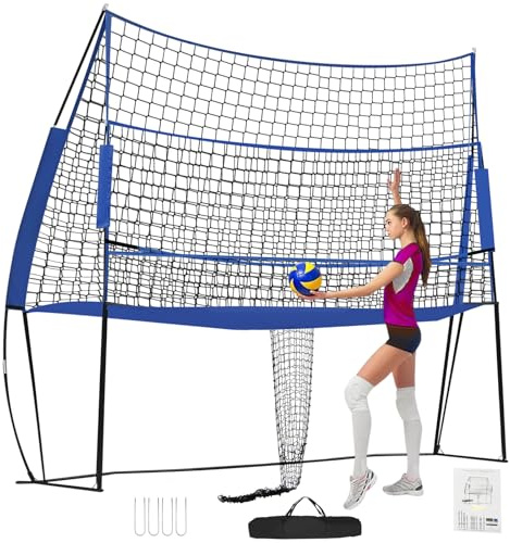 Sistema de entrenamiento de red de voleibol, red de voleibol portátil 3 en 1 con bolsa de transporte, rebounder de voleibol ajustable en altura para equipo de raquetas de patio trasero, entrenamiento