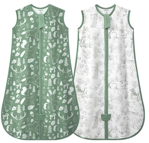 MIKAFEN 2er Pack Baby Schlafsack Sommer 0.5 Tog,Baumwolle Kinder Sommerschlafsack für Jungen und Mädchen, Wolf & Eichhörnchen,14-24 Monate