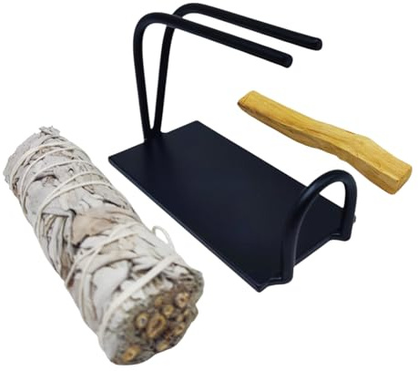 Quemador para Palo Santo, Salvia etc.. Fabricado en Metal incluye1 Ramillete de Salvia Blanca apiana de Unos 10 cm de Largo y Unos 25 Gramos Aproximadamente y un trozo de Palo Santo de Regalo