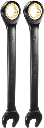 QUARKZMAN 2 Piezas Llave de Trinquete 24mm Métrica Llave de Boca Abierta 72 Dientes Acero CR-V Chapado En Níquel Llave Combinada de Trinquete para Tornillos Tuercas