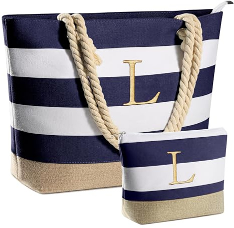 Parima Strandtasche mit Reißverschluss, Strandtasche Damen Badetasche XXL Familie Wasserdicht Badetasche Große Strandtaschen Tote Bag Geschenk für Frauen Personalisierte Tote Bag mit Buchstaben L