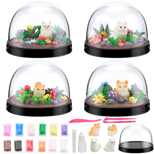 WEBEEDY 4 Set DIY Katzen Schneekugeln Bastelset Mach Deine Eigenen Tiere Wasser Globus Set Mit 4 Stilen Katzenfiguren Und Kompletten Werkzeugen Geburtstagsgeschenk Für Tierliebhaber Weihnachten