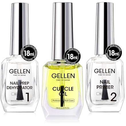 Gellen Nail Dehydrator & Primer and Cuticle Oil, 18ML*3 Hema-Free Acid-Free Nail Prep Protein Base Varnish Manicure Bonder Liquid for Gel Polish Acrylic Salon Nails Essential Gift